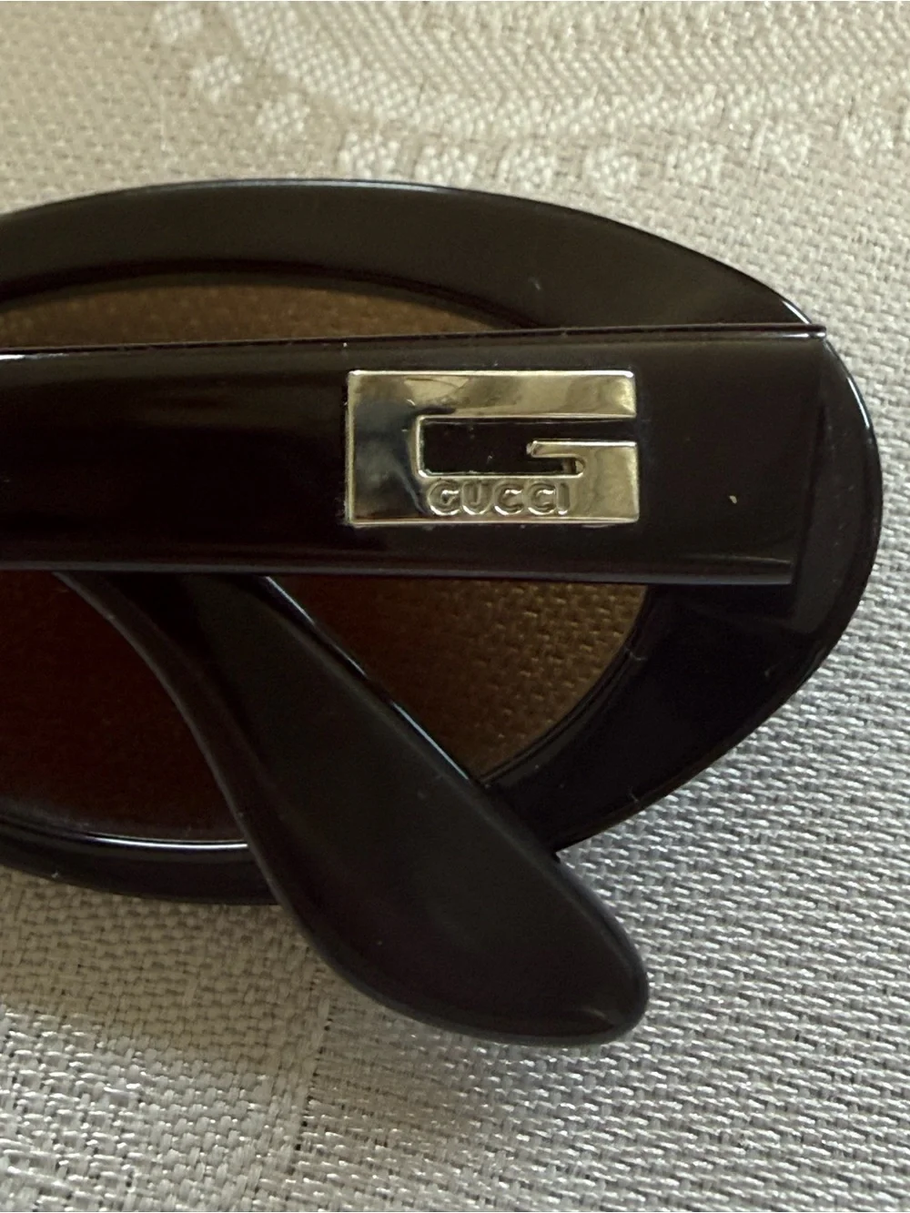 Gucci Women’s Vintage Black Oval Sunglasses with Brown Lenses